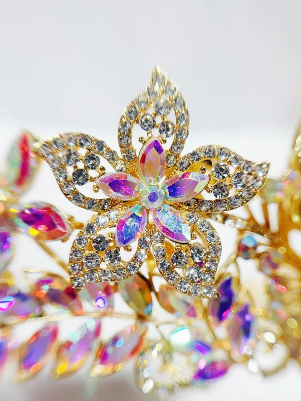 AB Crystal Butterfly Tiara Crown Gold Tone Pageant Prom Wedding Headpiece